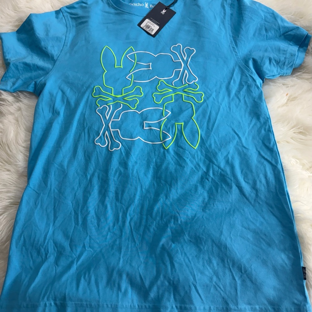 Psycho Bunny Aqua and Neon Green Kids Tee